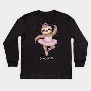 Cute sassy sloth dancer Kids Long Sleeve T-Shirt